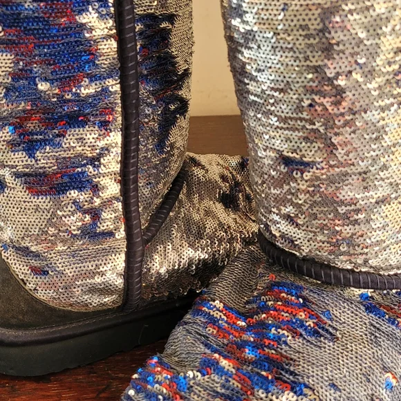 Limited edition Ugg blue orange sequin sheeling leather boots sz 7 - Picture 11 of 12